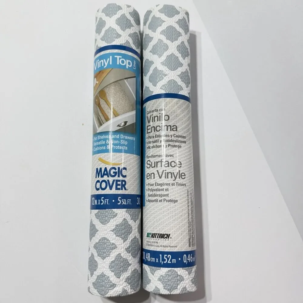 Magic Cover Shelf Drawer Liner 12 x 5 Ft Gray White Non Slip Vinyl New TWO